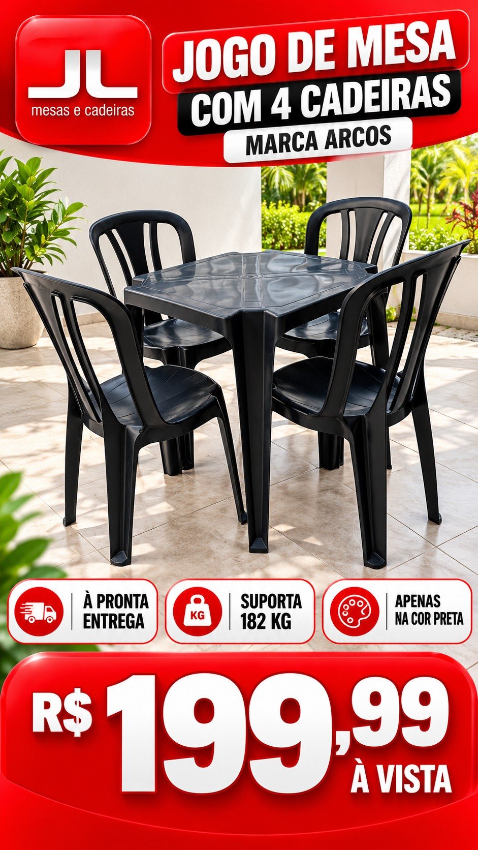 Jogo de mesa com 4 cadeiras, R$ 199,99 à vista, à pronta entrega